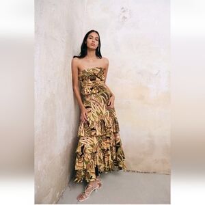 ZARA NEW [ 2 PIECE SET ] CORSET TOP + RUFFLE LAYERED SKIRT LINEN SET XL SKIRT